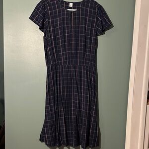 BOGO Navy Checkered Dress with keyhole front